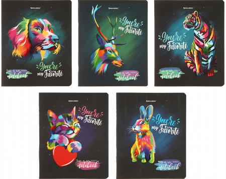 Тетрадь общая А5, 48 л. на скобе Animals Pop-Art, 165*205 мм, клетка, ассорти