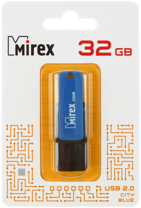 Флэш-накопитель Mirex City, 32Gb, корпус черный с синим