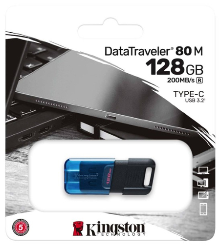 Флэш-накопитель Kingston DataTraveler 80 M (USB 3.2, Type-C), 128Gb, цвета корпуса ассорти