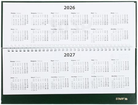 Планинг датированный на гребне на 2026 год Staff, 300*130 мм, 64 л., зеленый Планинг датированный на гребне на 2026 год Staff, 300*130 мм, 64 л., зеленый