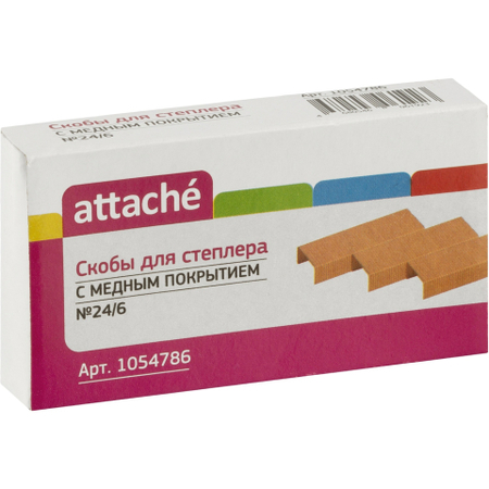 Скобы для степлеров Attache , №24/6, 1000 шт., медные