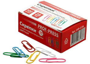 Скрепки цветные Prof-Press, 28 мм, 100 шт., округлые