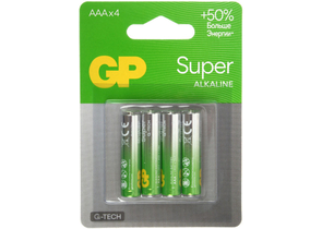 Батарейки щелочные GP Super G-Tech, AAA, LR03, 1.5V, 4 шт.