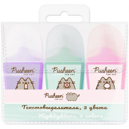 Набор маркеров-текстовыделителей мини Pusheen, 3 цвета Набор маркеров-текстовыделителей мини Pusheen, 3 цвета