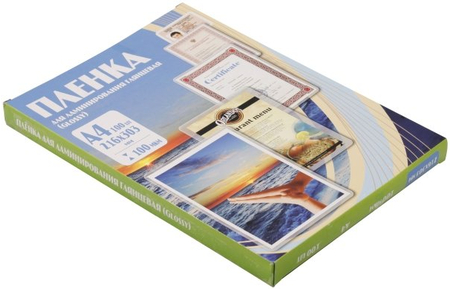 Пленка для ламинирования Glossy, А4 (216*303 мм), 100 мкм, глянец, 100 шт.