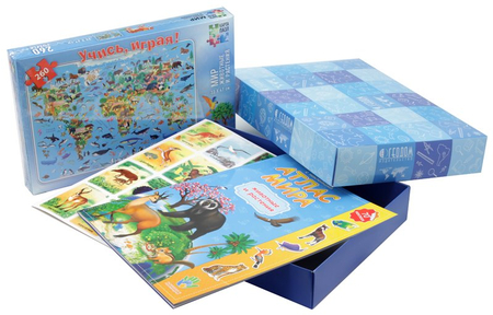 Набор с атласом, пазлом и игровыми карточками «Большой подарок для любознательных», 320*220*60 мм, «Животные и растения»