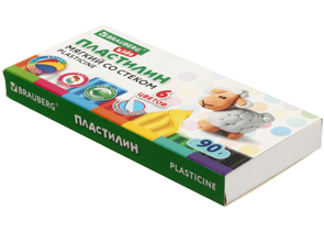 Пластилин восковой мягкий Brauberg Kids, 6 цветов, 90 г, со стекой