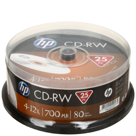 Компакт-диск CD-RW HP, 4-12x, 25 шт., в тубе