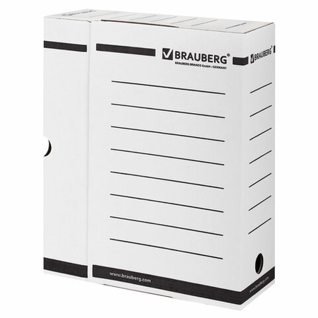 Короб архивный из гофрокартона с клапаном Brauberg Valved, корешок 100 мм, 260*325*100 мм, белый
