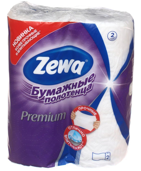 Полотенца бумажные Zewa Premium (в рулоне), 2 рулона, ширина 230 мм, белые