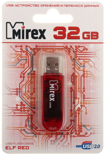 Флэш-накопитель Mirex Elf, 32Gb, USB 2.0, корпус прозрачно-красный