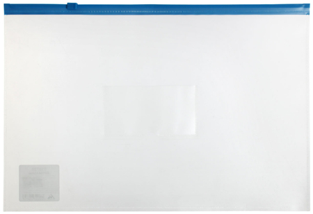 Папка-конверт пластиковая на молнии «Бюрократ» А4+, 330*245 мм, толщина пластика 0,15 мм, прозрачная (цвет молнии - синий)