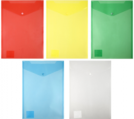 Папка-конверт пластиковая на кнопке вертикальная А4 «Бюрократ», толщина пластика 0,18 мм, ассорти