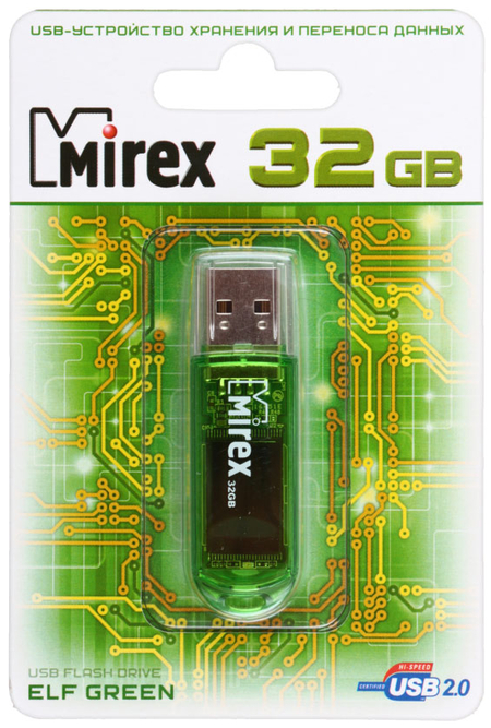 Флэш-накопитель Mirex Elf, 32Gb, USB 2.0, корпус прозрачно-зеленый