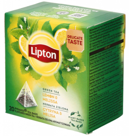 Чай Lipton ароматизированный пакетированный, 32 г, 20 пакетиков, Lemon&Melissa, зеленый чай