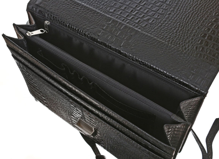 Портфель деловой из натуральной кожи «Кинг» 1082, 365*270*50 мм, рифленый черный