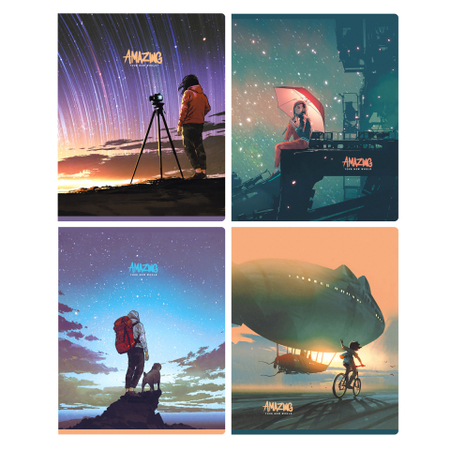 Тетрадь общая А5, 80 л. на скобе BG «Удивительный мир», 162*205 мм, клетка, ассорти