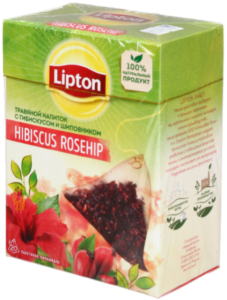 Чай Lipton ароматизированный пакетированный, 36 г, 20 пирамидок, Hibiscus Rosehip, травяной чай с гибискусом и шиповником