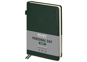 Ежедневник датированный на 2027 год Brauberg Essential, 140×210 мм, 176 л., темно-зеленый