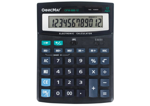 Калькулятор 12-разрядный «Офисмаг» OFM-888-12, черный с синими клавишами