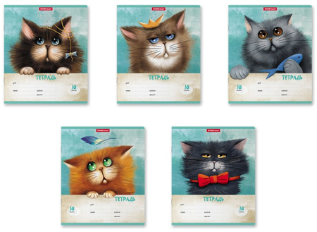 Тетрадь школьная А5, 18 л. на скобе ErichKrause Funny Cats, 170*203 мм, линия, ассорти Тетрадь школьная А5, 18 л. на скобе ErichKrause Funny Cats, 170*203 мм, линия, ассорти