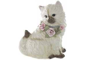Фигурка сувенирная керамическая «Кошка с бежевым ошейником, розы», 20×17 см