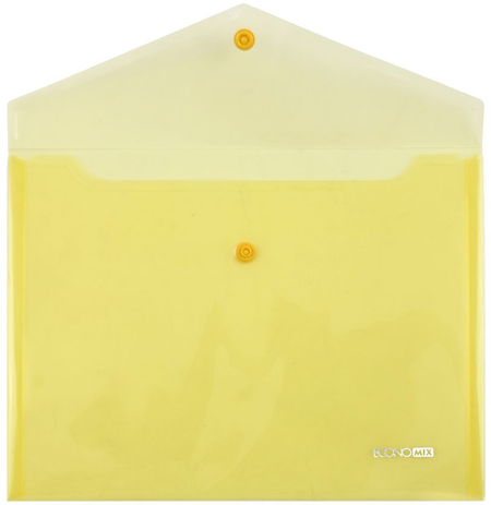 Папка-конверт пластиковая на кнопке Economix B5, толщина пластика 0,18 мм, желтая