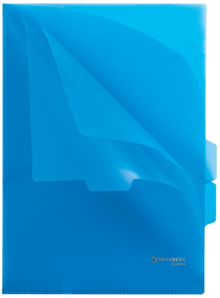 Папка-уголок пластиковая с 3 отделениями Brauberg А4+, толщина пластика 0,15 мм, синяя