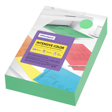 Бумага офисная цветная OfficeSpace Intensive Color, А4 (210*297 мм), 80 г/м2, 500 л., зеленая