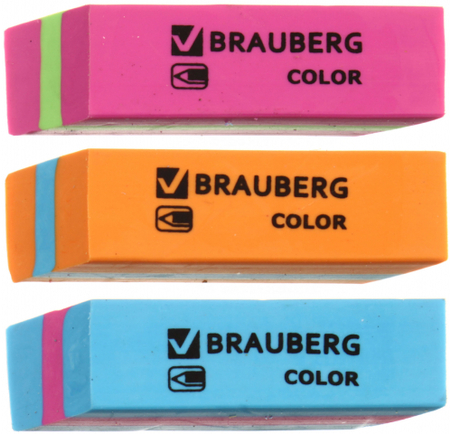 Ластик Brauberg Color, 55*15*13 мм, ассорти Ластик Brauberg Color, 55*15*13 мм, ассорти