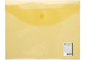 Папка-конверт пластиковая на кнопке Brauberg Small-Size А5, толщина пластика 0,18 мм, прозрачная желтая