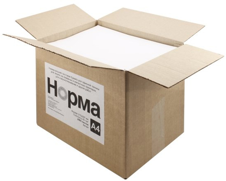 Бумага офисная Норма РБ в групповой упаковке без разбития на пачки, А4 (210*297 мм), 80 г/м2, в коробке по 2000 л.