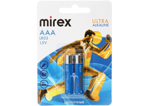 Батарейки щелочные Mirex Ultra Alkaline, AAA, LR03, 1.5V, 2 шт. в блистере