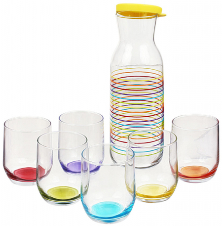 Набор стеклянный: кувшин + стаканы Lav Rainbow, кувшин - 1,2 л, высота - 25 см, стаканы - 315 мл, 6 шт.