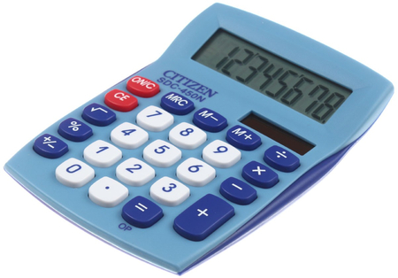 Калькулятор карманный 8-разрядный Citizen SDC-450N, голубой с синим