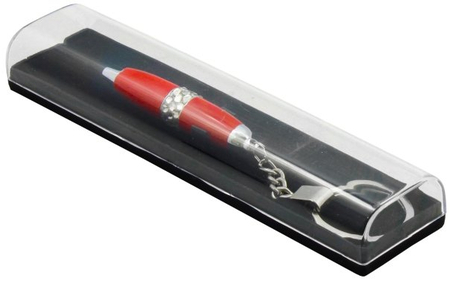 Ручка подарочная одноразовая с брелком Glam, шариковая, корпус красный со стразами