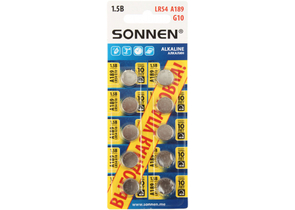 Батарейки щелочные дисковые Sonnen Alkaline, A189, G10, LR54, 1.5V, 10 шт.