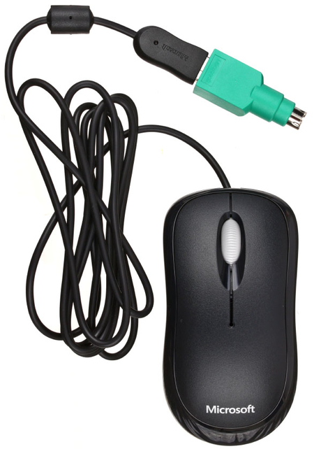 Мышь компьютерная Microsoft Basic, PS2/USB, проводная, черная