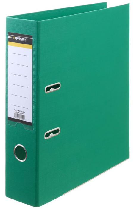 Папка-регистратор inФормат с двусторонним ПВХ-покрытием, корешок 75 мм, зеленый
