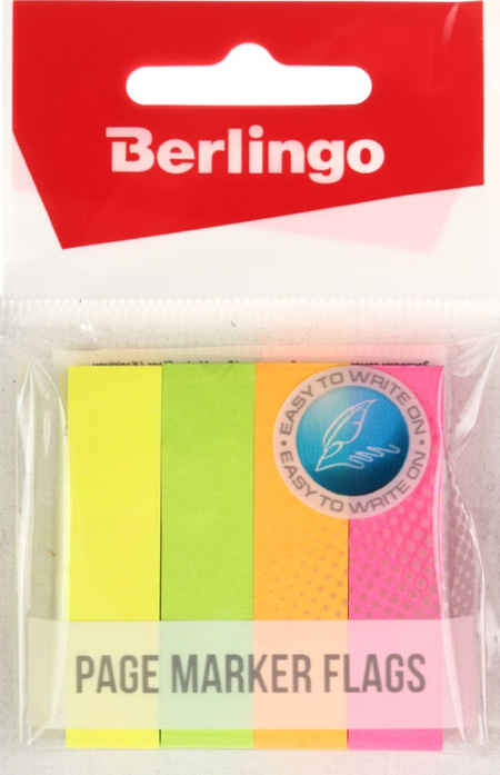 Закладки-разделители бумажные с липким краем Berlingo, 12*50 мм, 100*4 цвета, неон