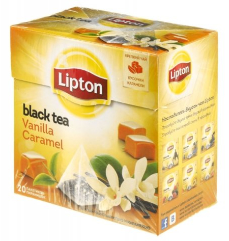 Чай Lipton ароматизированный пакетированный, 34 г, 20 пирамидок, Vanilla Caramel, черный чай