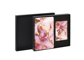Ежедневник датированный на 2027 год в подарочном наборе Brauberg Pink Marble, 2 предмета, 138×213 мм, 176 л.