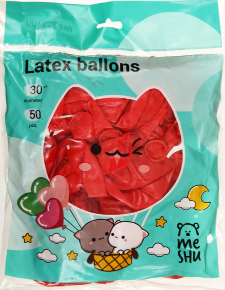 Шары воздушные Meshu, 50 шт., 12"/30 см, металлик, красные