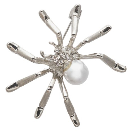 Брошь «Паук. Жемчужинка», высота 4 см, цвет белый с серебристым