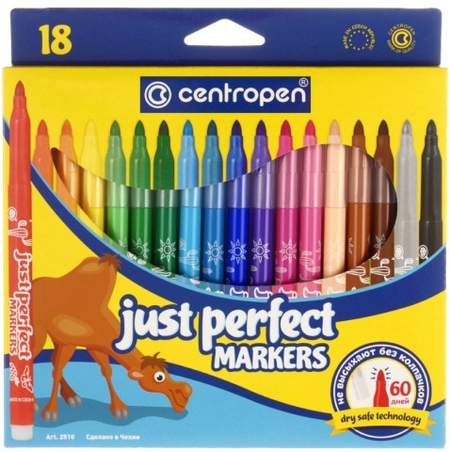 Фломастеры невысыхающие Centropen Just Perfect, 18 цветов, толщина линии 2-3 мм, вентилируемый колпачок