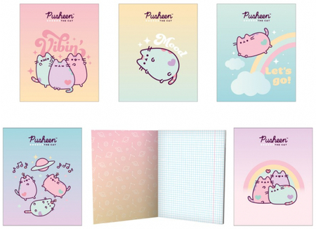 Тетрадь общая А5, 48 л. на скобе Pusheen, 163*202 мм, клетка, ассорти