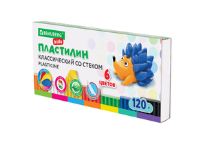 Пластилин классический Brauberg Kids, 6 цветов, 120 г, со стекой