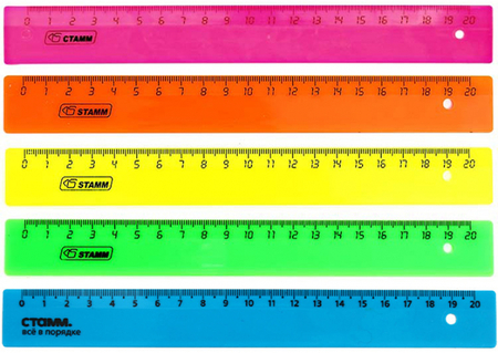 Линейка пластиковая «Стамм», 20 см, флуоресцентная, ассорти (цена за 1 шт.)
