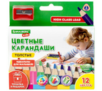 Карандаши цветные толстые Brauberg Kids с точилкой, 12 цветов, длина 87 мм