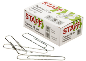 Скрепки проволочные Staff, 78 мм, 50 шт., округлые, оцинкованные